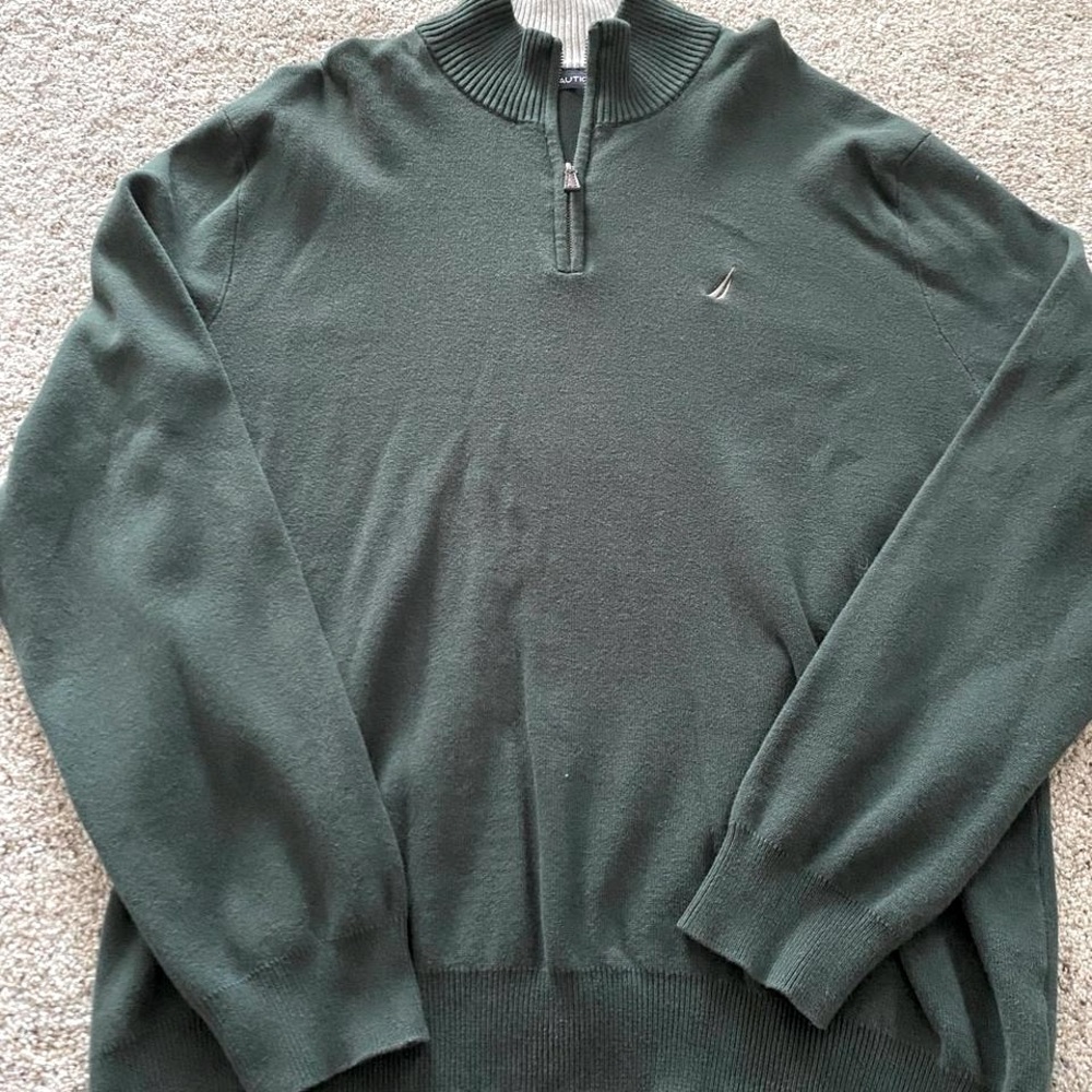 Nautica Men's Forest Green Zip-Up Sweater
